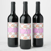 Chique Bloemige Witte Roze Perzik Pompoen Monogram Wijn Etiket (Flessen)