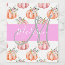 Chique Bloemige Witte Roze Perzik Pompoen Monogram
