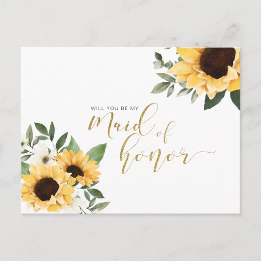 Chique bloemige zonnebloem jij wordt mijn getuige uitnodiging briefkaart (Voorkant)