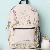 Chique Bloempatroon Aangepaste Script Naam Wildflo Bedrukte Rugzak