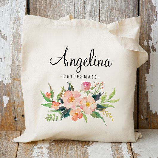 Chique bloemrijke bruidsmeisjesjurk Personalized-3 Tote Bag