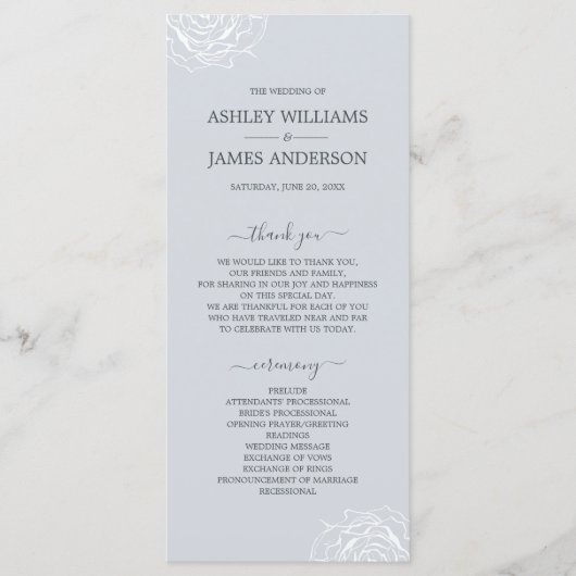 Chique bloemrozen ijsblauw eenvoudig minimaal brui programmakaart (Voorkant)