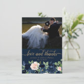 Chique Blooms | Dark Navy Blush Pink Foto en Liefd Bedankkaart (Staand voorkant)