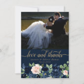 Chique Blooms | Dark Navy Blush Pink Foto en Liefd Bedankkaart (Voorkant)