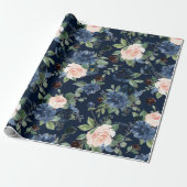 Chique Blooms | Donker Navy Blauw en Blush Pattern Cadeaupapier (Uitgerold)
