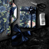 Chique Blooms | Donker Navy Blauw en Blush Pattern Cadeaupapier