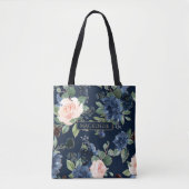 Chique Blooms | Donker Navy Blue en Blush Monogram Tote Bag (Voorkant)