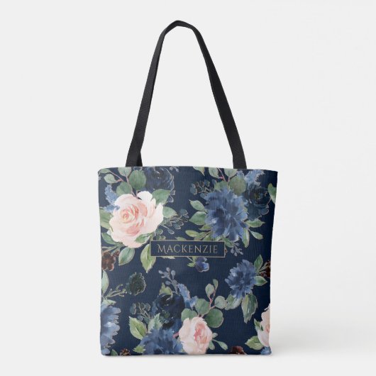 Chique Blooms | Donker Navy Blue en Blush Monogram Tote Bag (Achterkant)