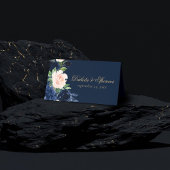 Chique Blooms | Donker Navy Blue en Blush Pink Flo Plaatskaartje