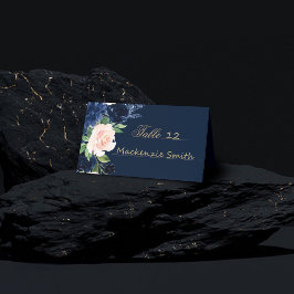 Chique Blooms | Donker Navy Blue en Blush Pink Flo Plaatskaartje