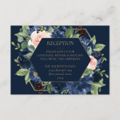 Chique Blooms | Donker Navy Blue en Blush Receptie Informatiekaartje (Voorkant)