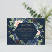 Chique Blooms | Donker Navy Blue en Blush Receptie Informatiekaartje (Staand voorkant)