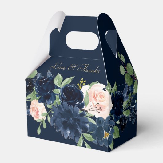 Chique Blooms | Donker Romantisch Navy Blue en Blu Bedankdoosjes (Voorkant Zijde)