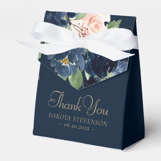 Chique Blooms | Donker Romantisch Navy Blue en Blu Bedankdoosjes (Voorkant Zijde)