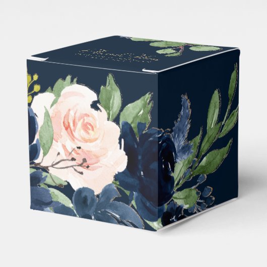Chique Blooms | Donker Romantisch Navy Blue en Blu Bedankdoosjes (Voorkant Zijde)