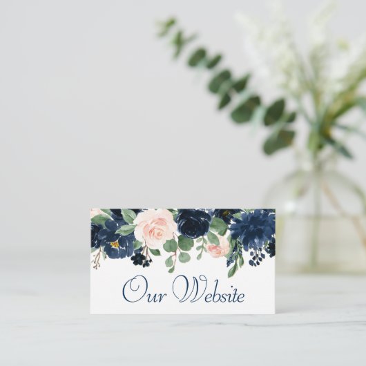 Chique Blooms | Marineblauw en Blush Garland Websi Informatiekaartje (Staand voorkant)
