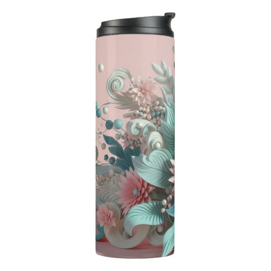 Chique Blooms: Modern Girly 3D Bloemen Delight Thermosbeker (Gedraaid links)