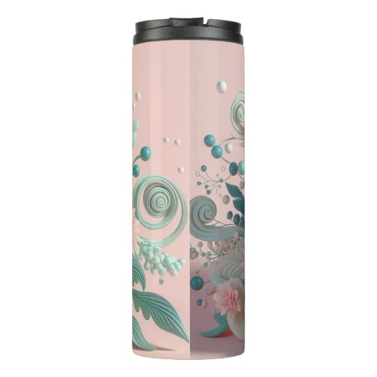 Chique Blooms: Modern Girly 3D Bloemen Delight Thermosbeker (Achterkant)