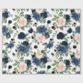 Chique Blooms | Navy Blauw en Blush Bloemen Patroo Cadeaupapier (Vlak)