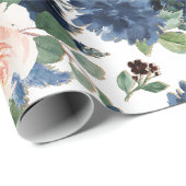 Chique Blooms | Navy Blauw en Blush Bloemen Patroo Cadeaupapier (Rol Hoek)