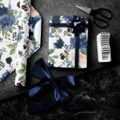 Chique Blooms | Navy Blauw en Blush Bloemen Patroo Cadeaupapier