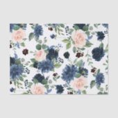 Chique Blooms | Navy Blauw en Blush Bloemen Patroo Tissuepapier (Voorkant)