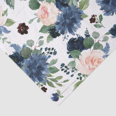 Chique Blooms | Navy Blauw en Blush Bloemen Patroo Tissuepapier (Detail)