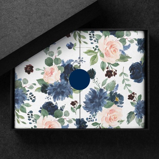 Chique Blooms | Navy Blauw en Blush Bloemen Patroo Tissuepapier