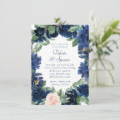 Chique Blooms | Navy Blue en Blush Bloemen bruilof Kaart (Staand voorkant)