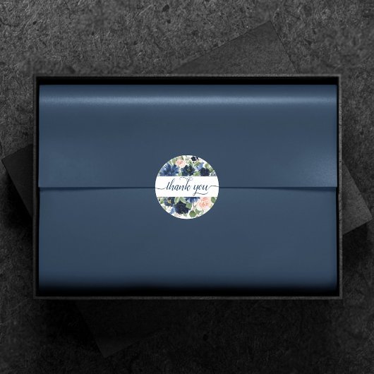 Chique Blooms | Navy Blue en Blush Dank u Ronde Sticker