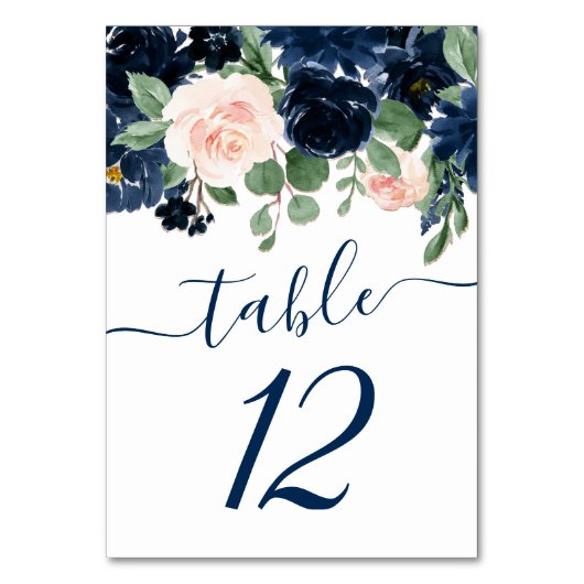 Chique Blooms | Navy Blue en Blush Floral Garland Kaart (Voorkant)