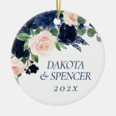 Chique Blooms | Navy Blue en Blush Floral Monogram Keramisch Ornament (Voorkant)