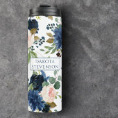 Chique Blooms | Navy Blue en Blush Floral Monogram Thermosbeker