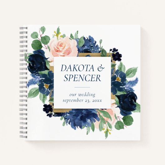 Chique Blooms | Navy Blue en Blush Foto Gastenboek Notitieboek (Voorkant)