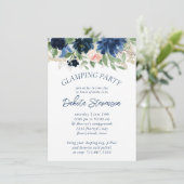 Chique Blooms | Navy Blue en Blush Glamping Party Kaart (Staand voorkant)