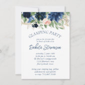 Chique Blooms | Navy Blue en Blush Glamping Party Kaart (Voorkant)