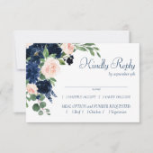 Chique Blooms | Navy Blue en Blush Lijst Entree RSVP Kaartje (Voorkant)