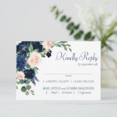 Chique Blooms | Navy Blue en Blush Lijst Entree RSVP Kaartje (Staand voorkant)