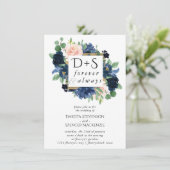 Chique Blooms | Navy Blue en Blush Monogram Foto Kaart (Staand voorkant)