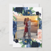 Chique Blooms | Navy Blue en Blush Monogram Foto Kaart (Achterkant)