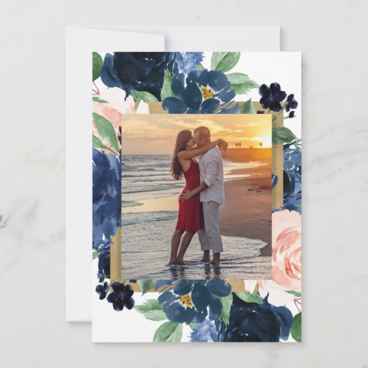 Chique Blooms | Navy Blue en Blush Monogram Foto Kaart (Achterkant)