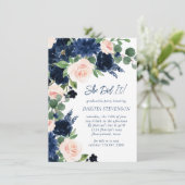 Chique Blooms | Navy Blue en Blush Pink Afstuderen Kaart (Staand voorkant)