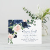 Chique Blooms | Navy Blue en Blush Pink Afstuderen Kaart (Staand voorkant)