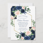 Chique Blooms | Navy Blue en Blush Pink Baby showe Kaart (Voorkant)