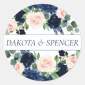 Chique Blooms | Navy Blue en Blush Pink Custom Ronde Sticker (Voorkant)