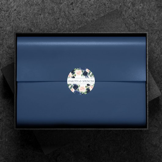 Chique Blooms | Navy Blue en Blush Pink Custom Ronde Sticker