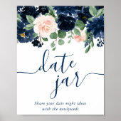 Chique Blooms | Navy Blue en Blush Pink Date Jar Poster (Voorkant)