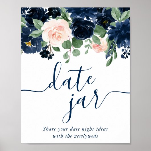 Chique Blooms | Navy Blue en Blush Pink Date Jar Poster (Voorkant)