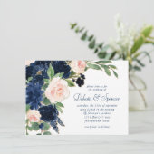 Chique Blooms | Navy Blue en Blush Pink Floral Kaart (Staand voorkant)