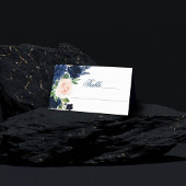 Chique Blooms | Navy Blue en Blush Pink Floral Plaatskaartje